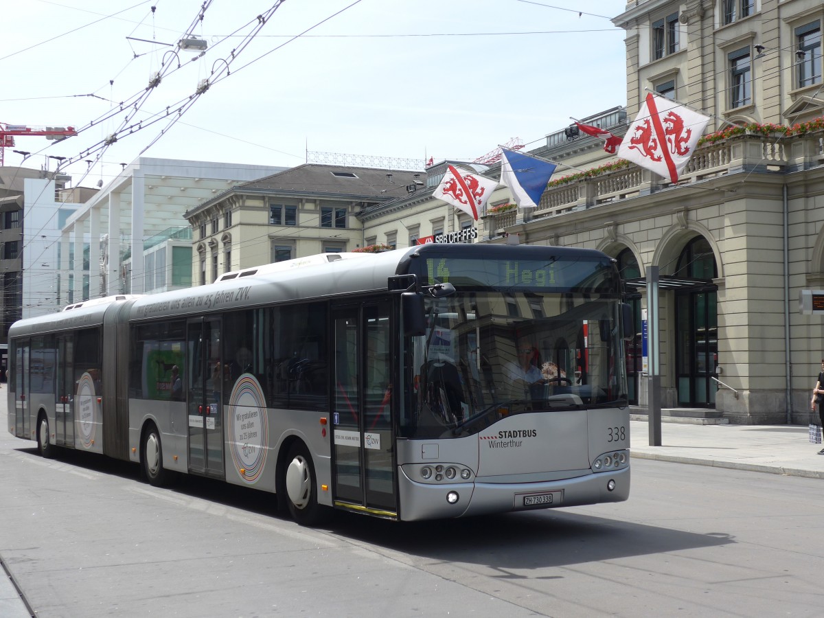 (161'618) - SW Winterthur - Nr. 338/ZH 730'338 - Solaris am 31. Mai 2015 beim Hauptbahnhof Winterthur