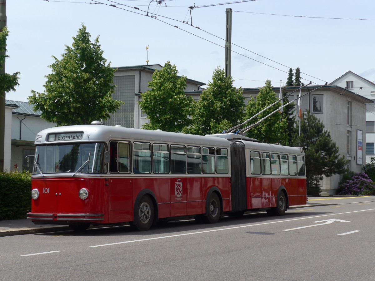 (161'630) - VW Winterthur - Nr. 101 - FBW/SWS Gelenktrolleybus am 31. Mai 2015 in Winterthur, Depot
