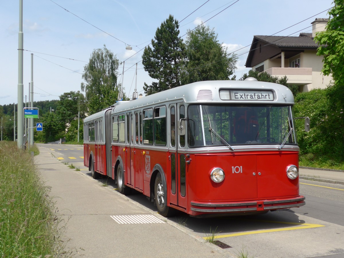 (161'633) - VW Winterthur - Nr. 101 - FBW/SWS Gelenktrolleybus am 31. Mai 2015 in Winterthur, Stocken