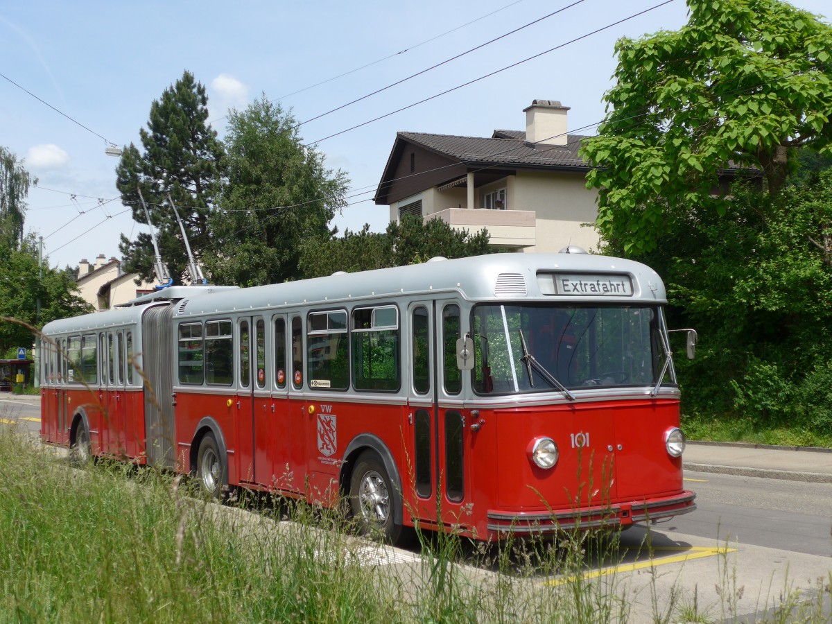 (161'635) - VW Winterthur - Nr. 101 - FBW/SWS Gelenktrolleybus am 31. Mai 2015 in Winterthur, Stocken