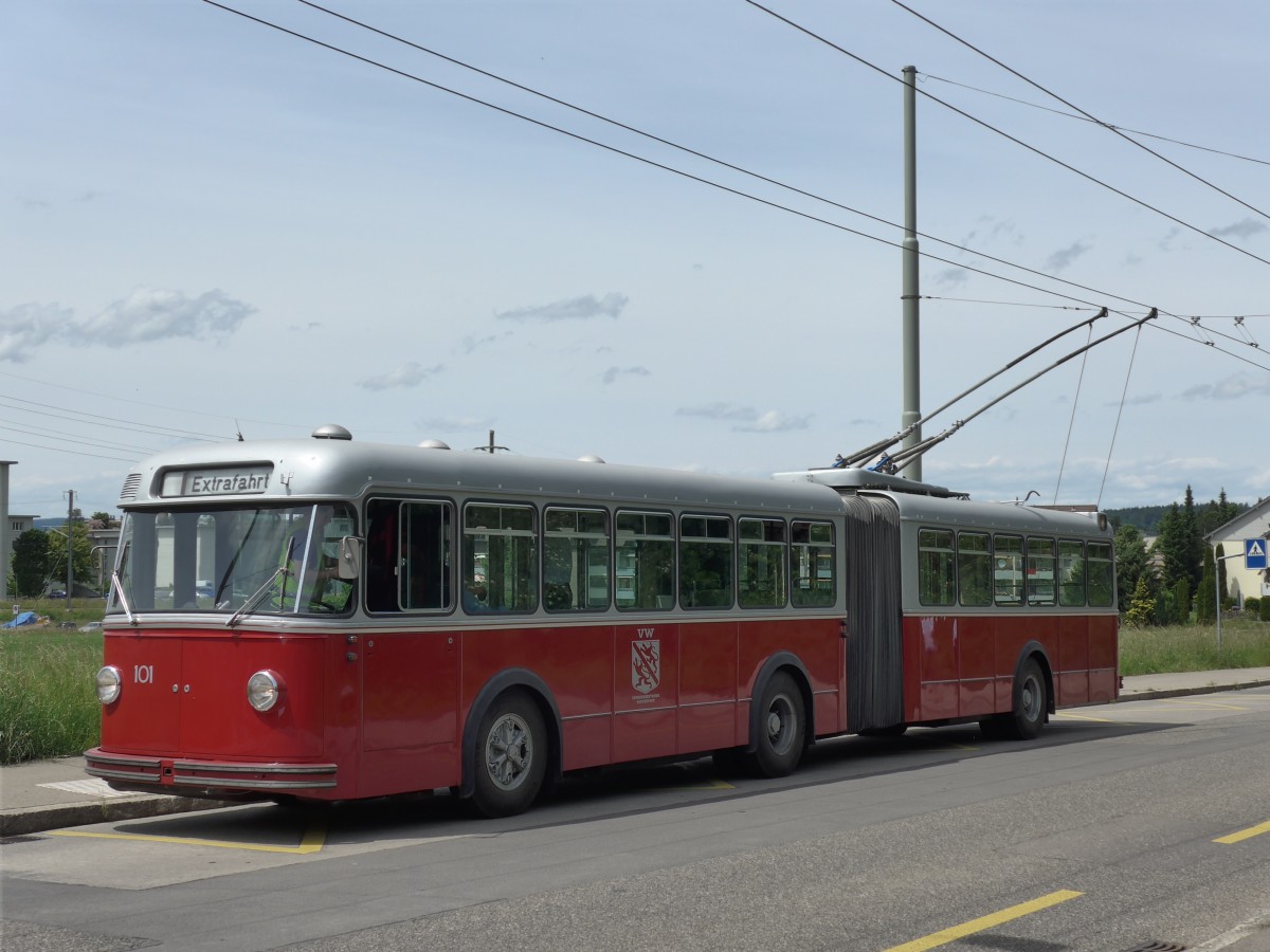 (161'637) - VW Winterthur - Nr. 101 - FBW/SWS Gelenktrolleybus am 31. Mai 2015 in Winterthur, Stocken