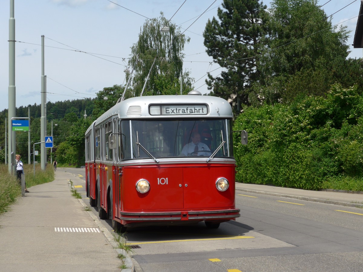 (161'638) - VW Winterthur - Nr. 101 - FBW/SWS Gelenktrolleybus am 31. Mai 2015 in Winterthur, Stocken