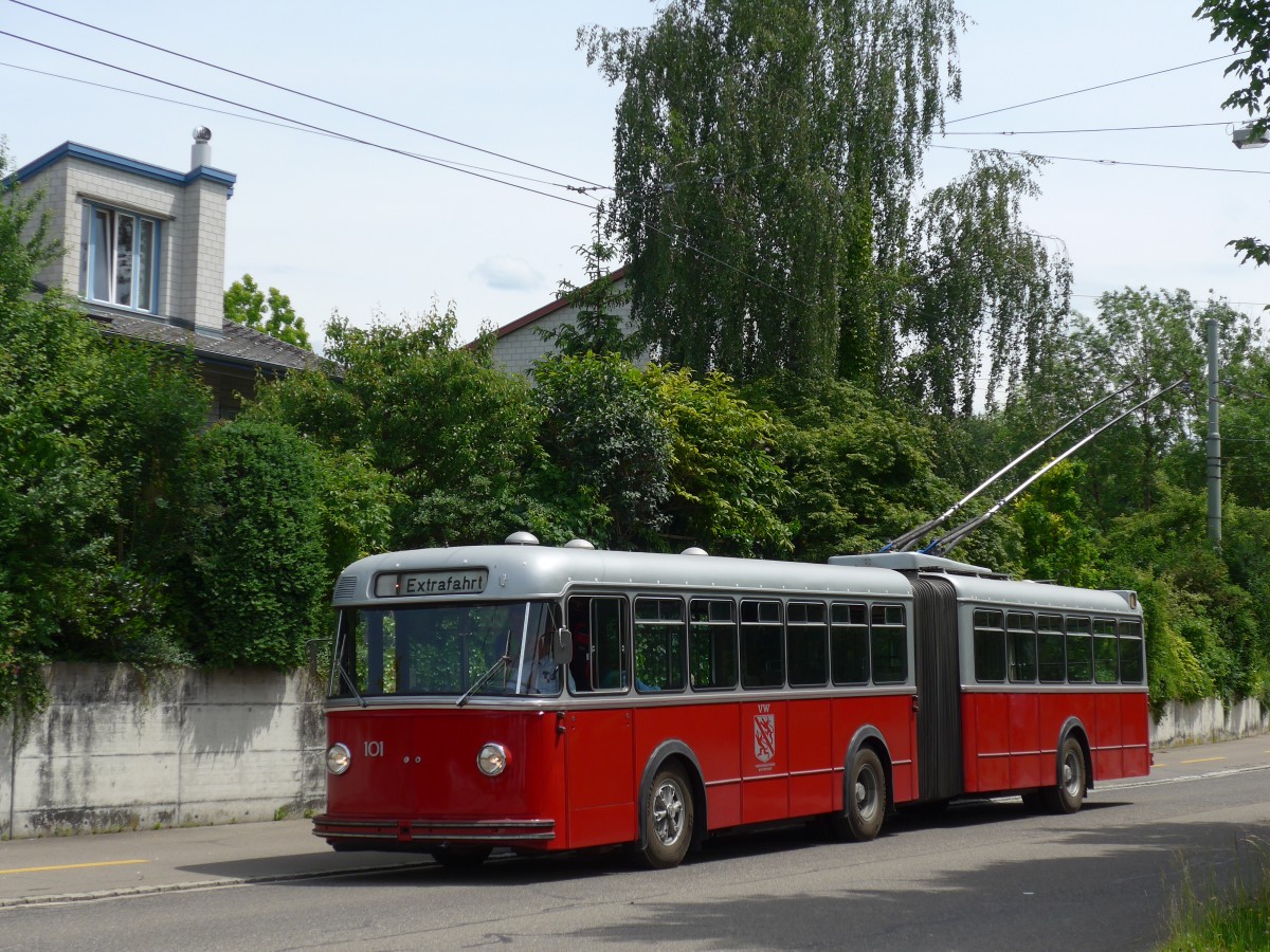 (161'653) - VW Winterthur - Nr. 101 - FBW/SWS Gelenktrolleybus am 31. Mai 2015 in Winterthur, Oberseen