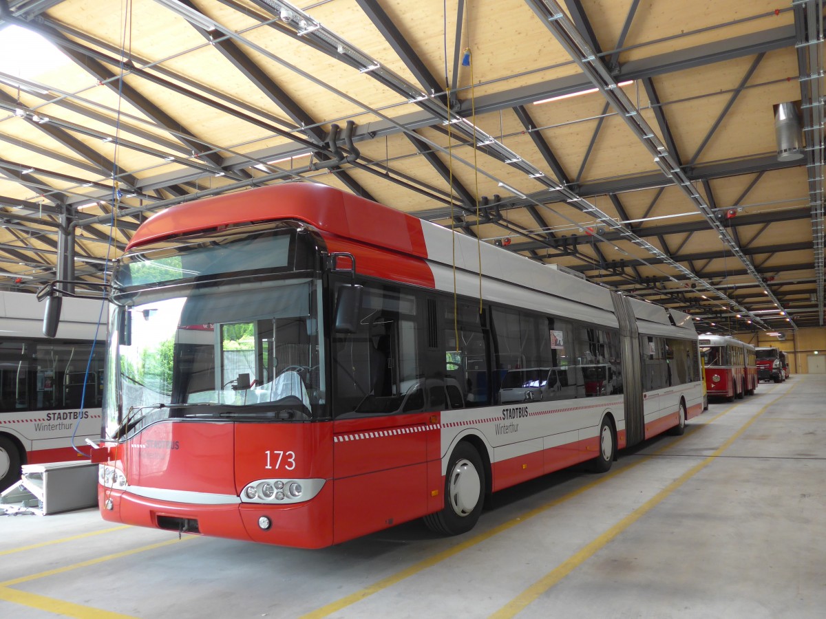 (161'669) - SW Winterthur - Nr. 173 - Solaris Gelenktrolleybus am 31. Mai 2015 in Winterthur, Depot Grzefeld