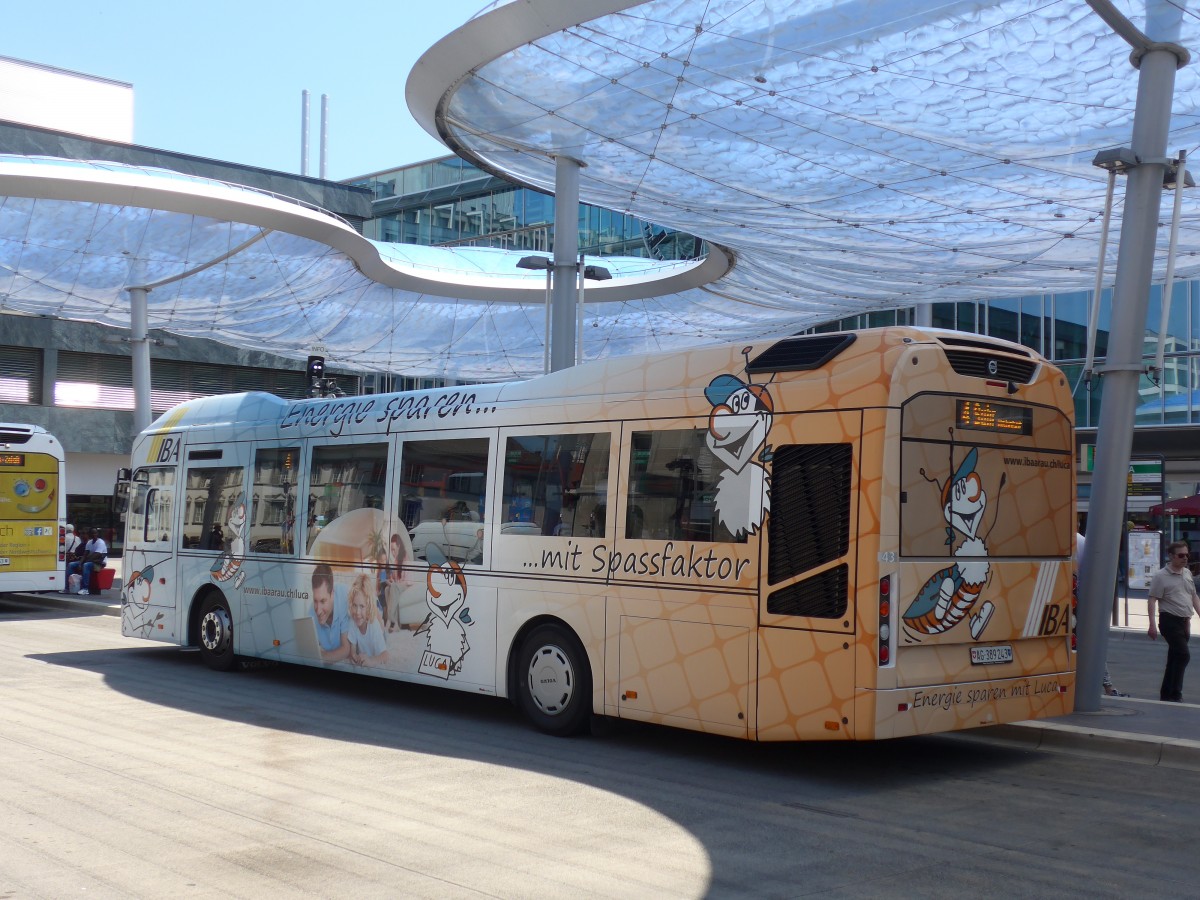 (161'902) - AAR bus+bahn, Aarau - Nr. 43/AG 389'243 - Volvo am 6. Juni 2015 beim Bahnhof Aarau