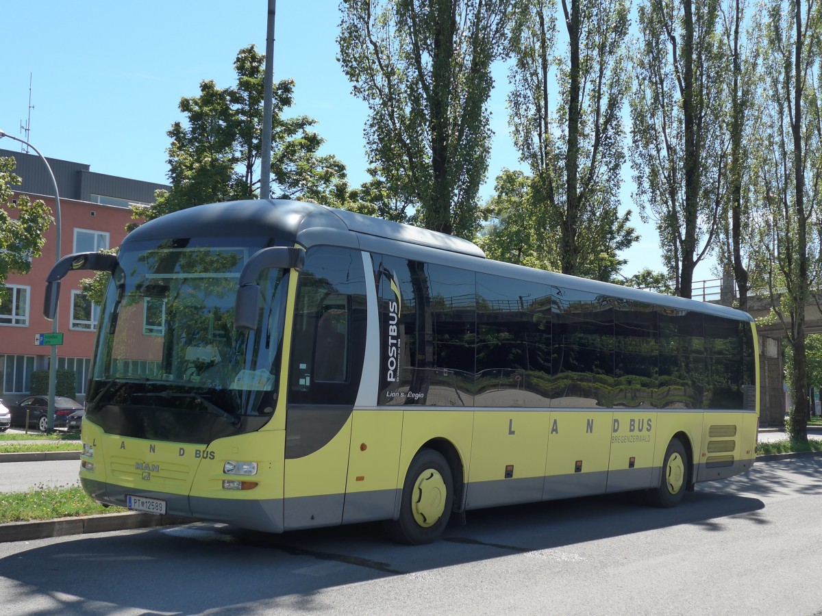 (162'864) - Landbus Bregenzerwald, Egg - PT 12'589 - MAN am 28. Juni 2015 beim Bahnhof Bregenz