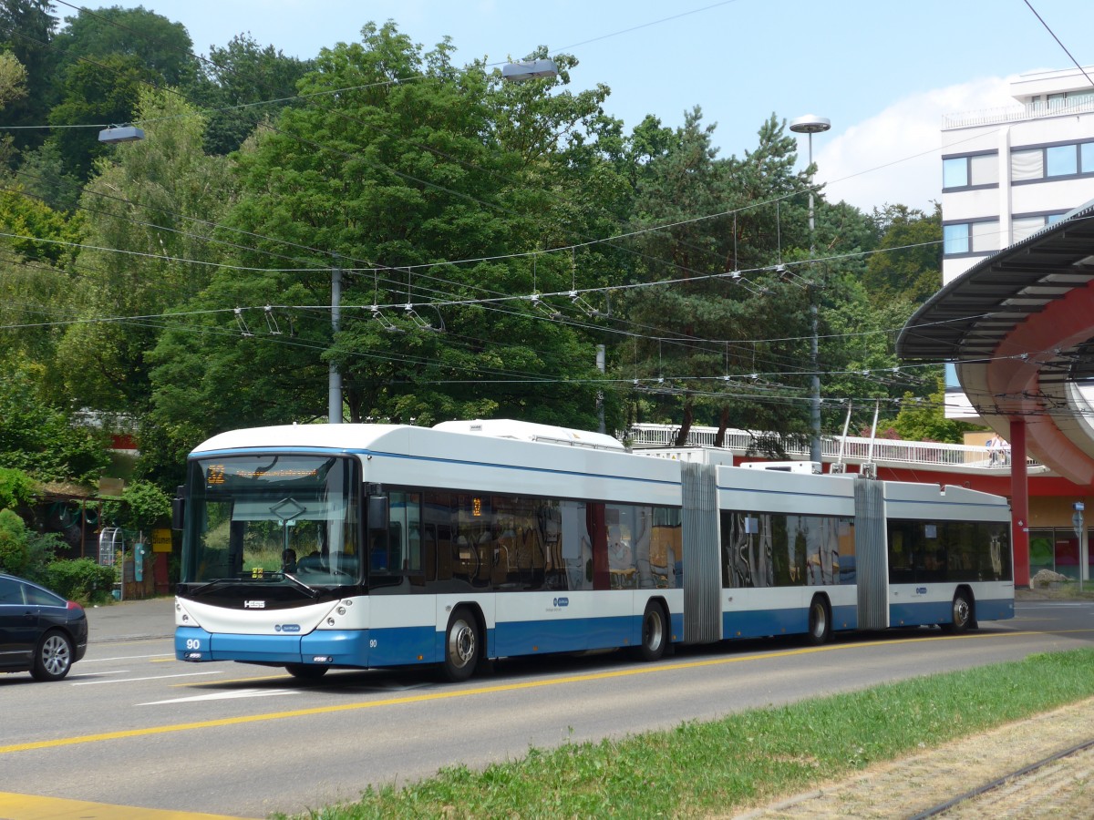 (162'949) - VBZ Zrich - Nr. 90 - Hess/Hess Doppelgelenktrolleybus am 6. Juli 2015 in Zrich, Bucheggplatz
