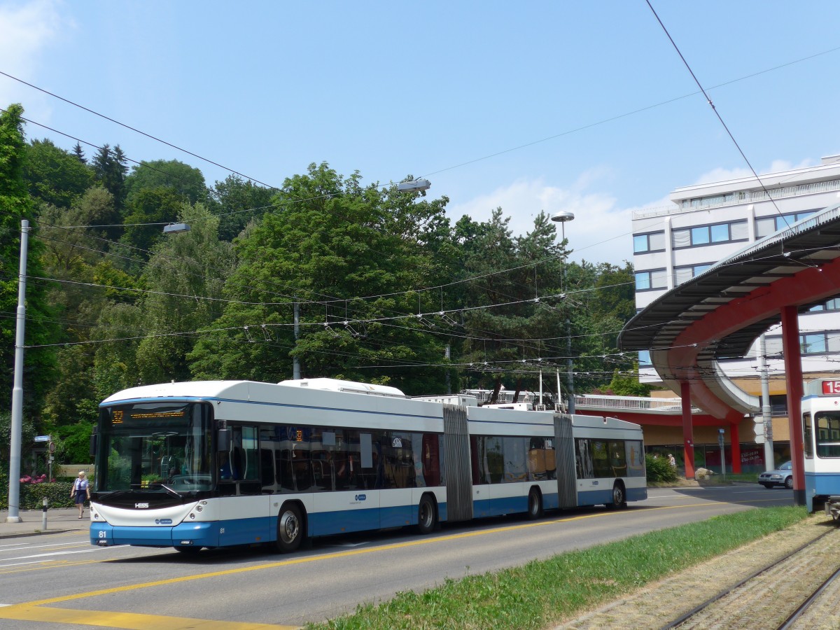 (162'968) - VBZ Zrich - Nr. 81 - Hess/Hess Doppelgelenktrolleybus am 6. Juli 2015 in Zrich, Bucheggplatz