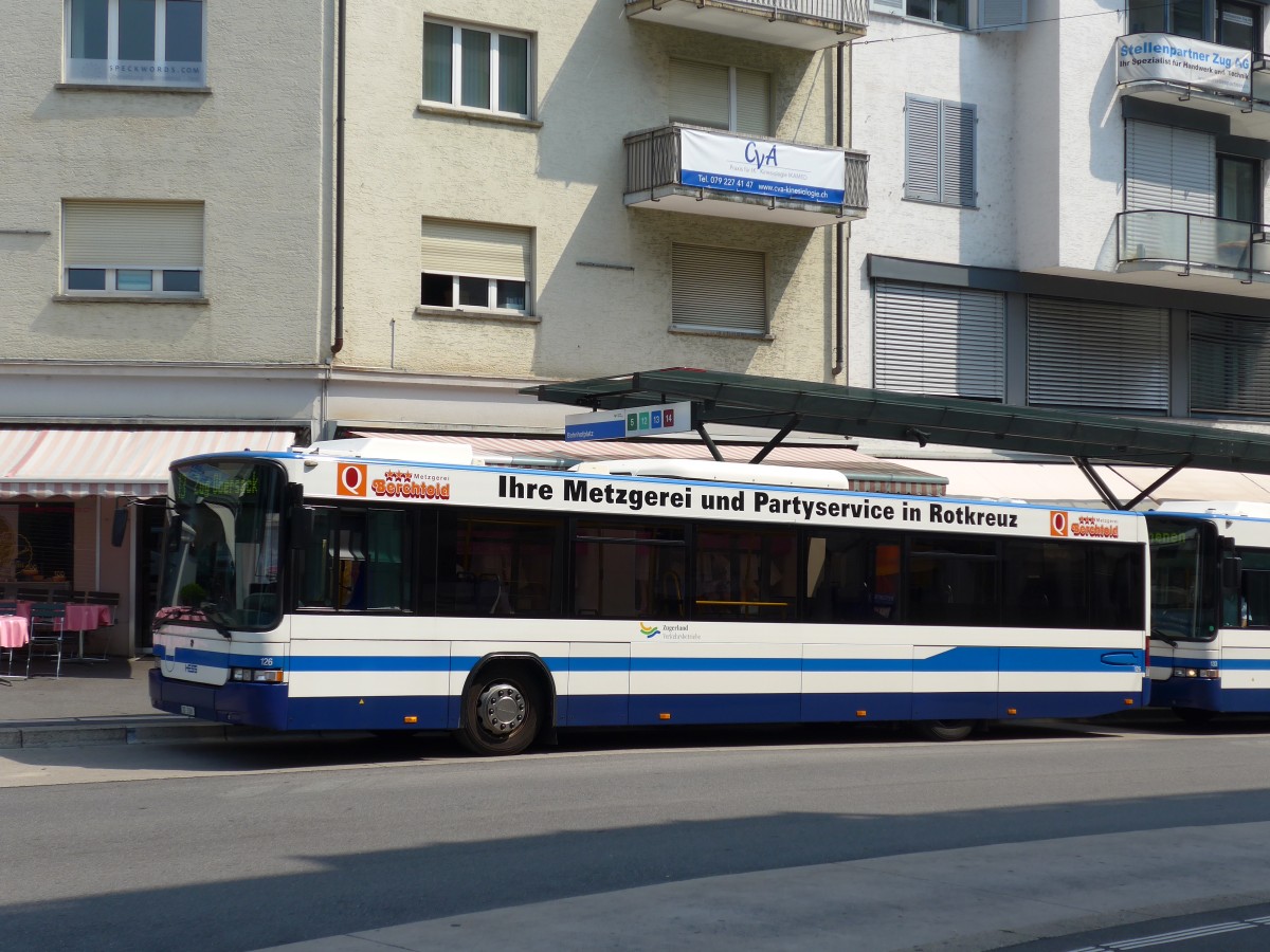 (162'974) - ZVB Zug - Nr. 126/ZG 3386 - Scania/Hess (ex Nr. 156) am 6. Juli 2015 beim Bahnhof Zug
