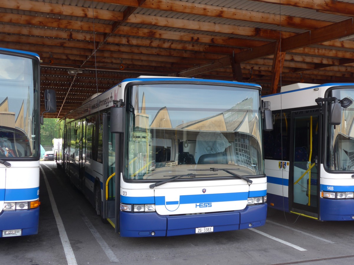 (162'987) - ZVB Zug - Nr. 123/ZG 3383 - Scania/Hess (ex Nr. 23) am 6. Juli 2015 in Zug, Garage