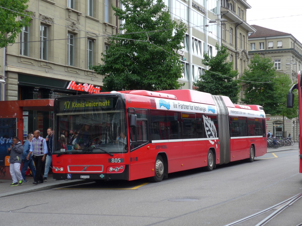 (163'455) - Bernmobil, Bern - Nr. 805/BE 612'805 - Volvo am 15. August 2015 beim Bahnhof Bern