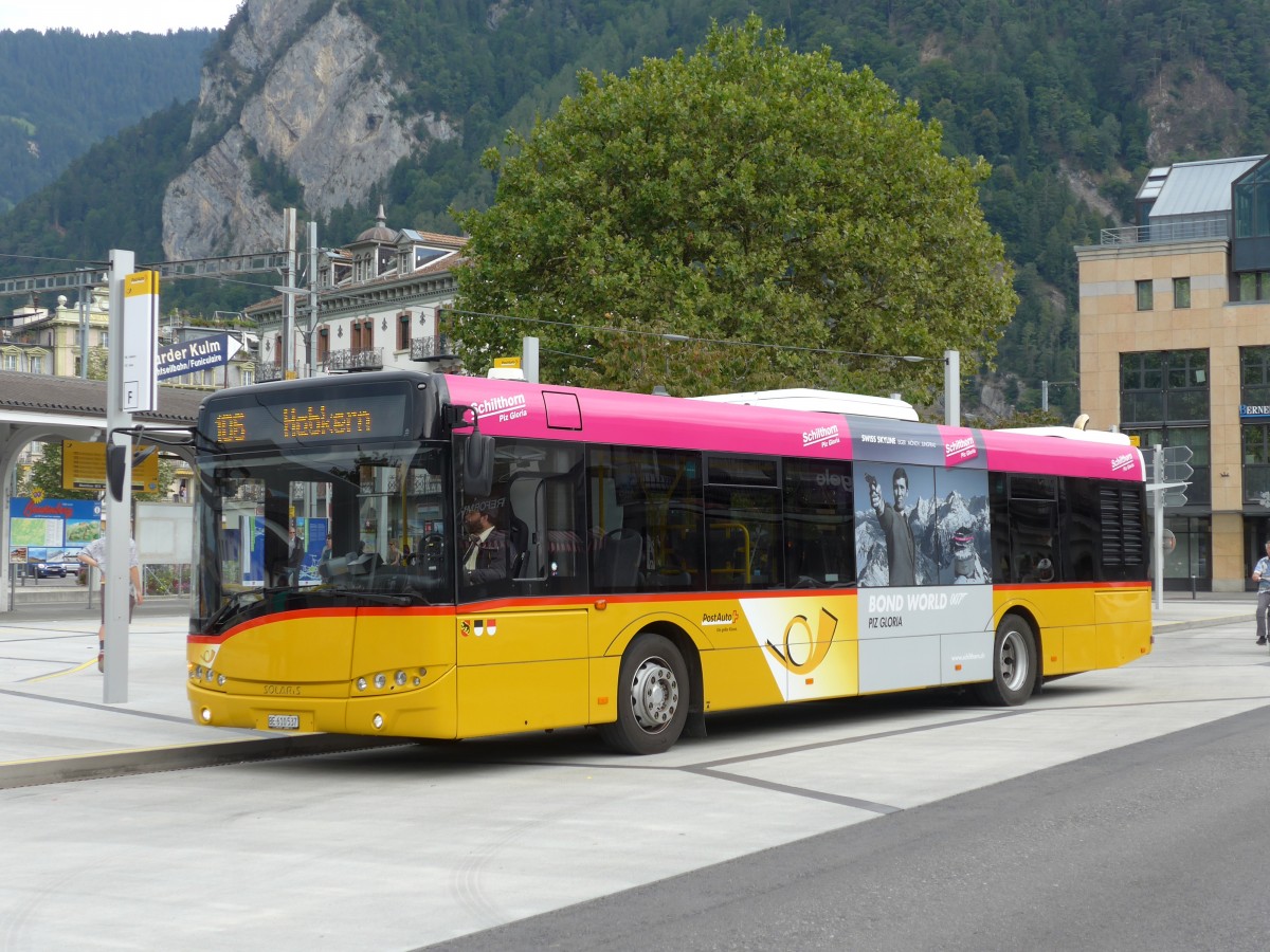 (163'744) - PostAuto Bern - BE 610'537 - Solaris am 23. August 2015 beim Bahnhof Interlaken West