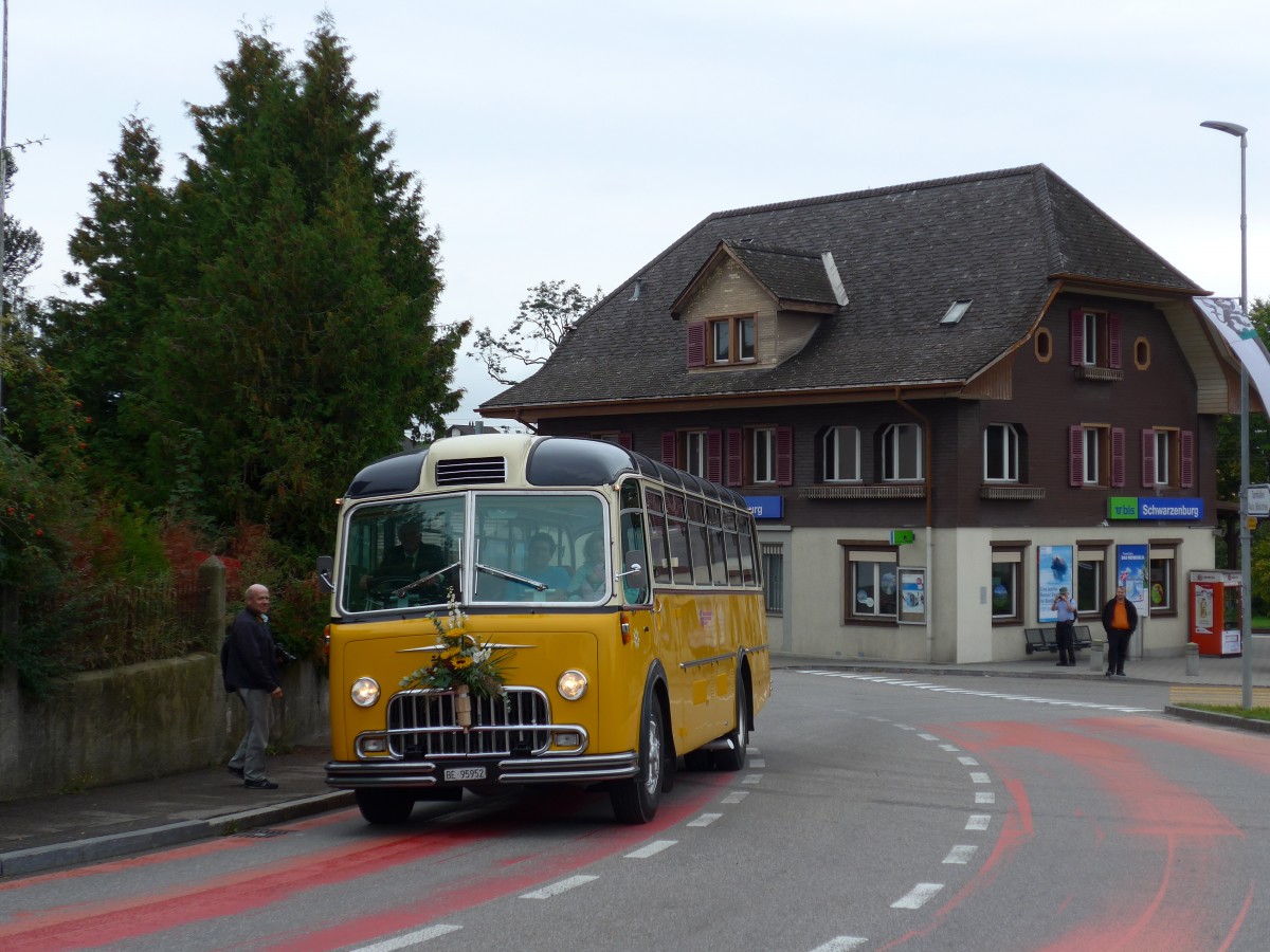 (164'670) - Engeloch, Riggisberg - BE 95'952 - FBW/Eggli (ex Privat; ex Steiger, Schlatt; ex P 24'061; ex P 21'561) am 13. September 2015 beim Bahnhof Schwarzenburg