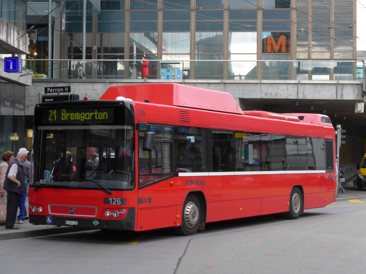 (164'753) - Bernmobil, Bern - Nr. 126/BE 624'126 - Volvo am 15. September 2015 beim Bahnhof Bern