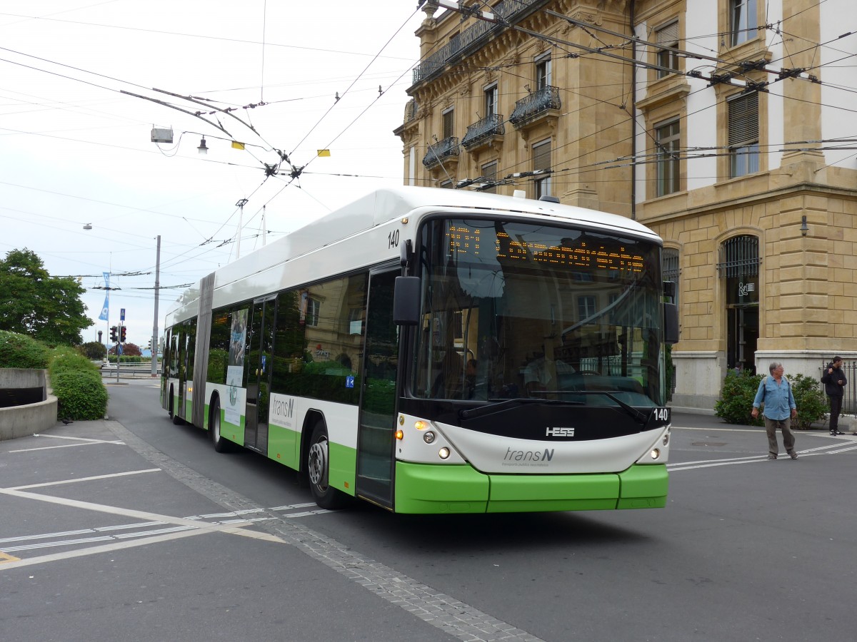(164'794) - transN, La Chaux-de-Fonds - Nr. 140 - Hess/Hess Gelenktrolleybus (ex TN Neuchtel Nr. 140) am 15. September 2015 in Neuchtel, Place Pury