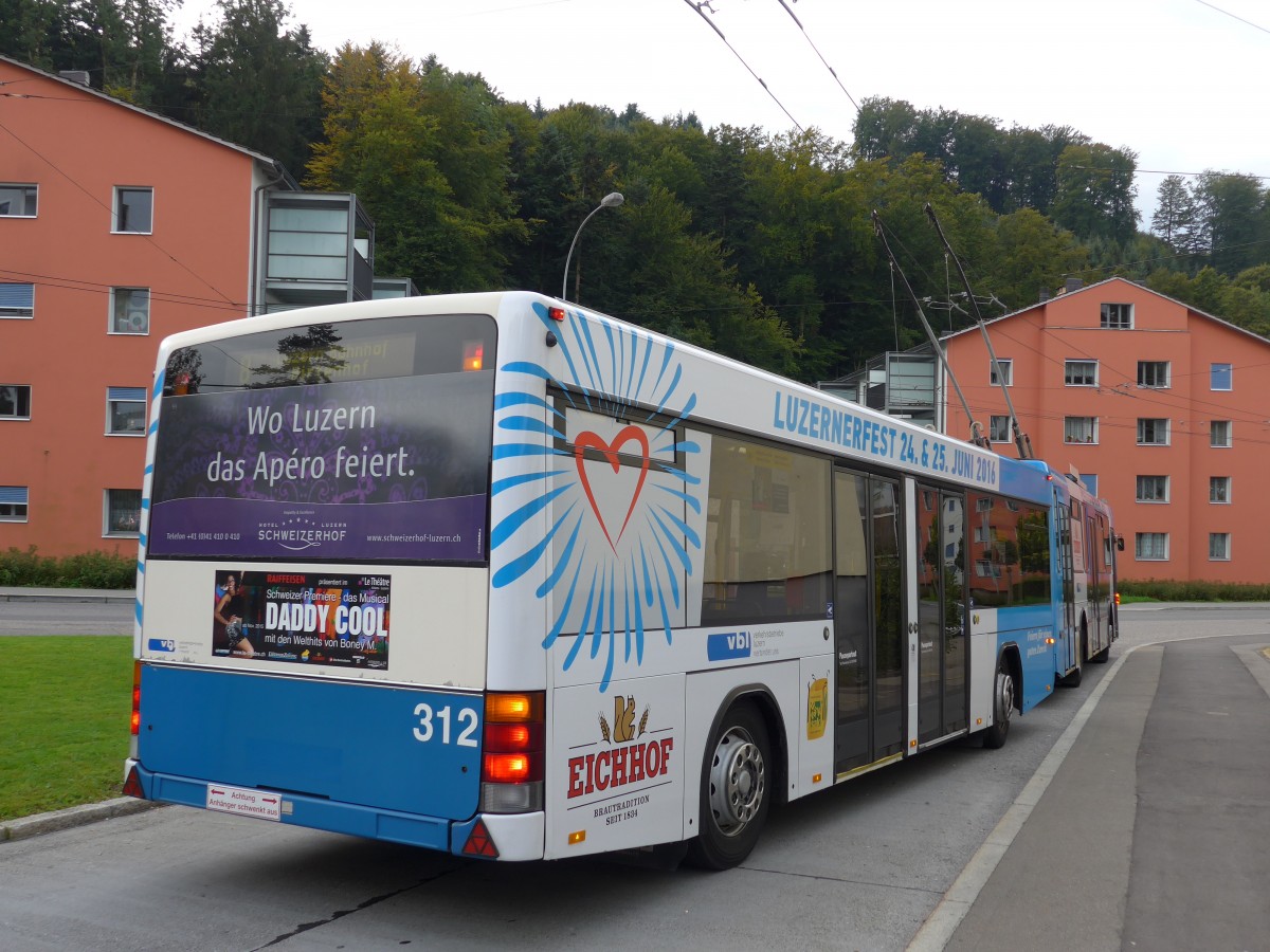 (164'859) - VBL Luzern - Nr. 312 - Lanz+Marti/Hess Personenanhnger am 16. September 2015 in Luzern, Wrzenbach