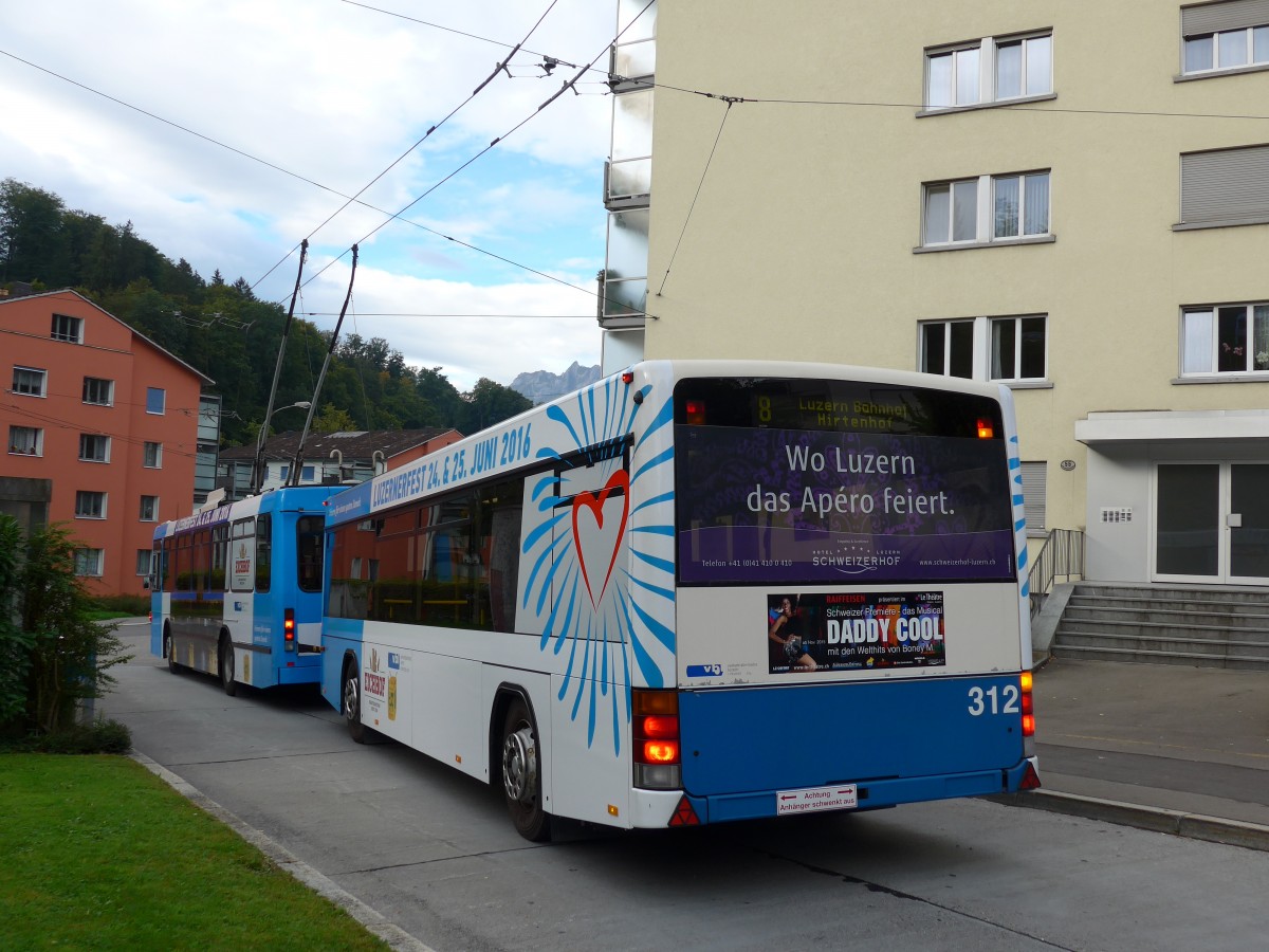 (164'860) - VBL Luzern - Nr. 312 - Lanz+Marti/Hess Personenanhnger am 16. September 2015 in Luzern, Wrzenbach