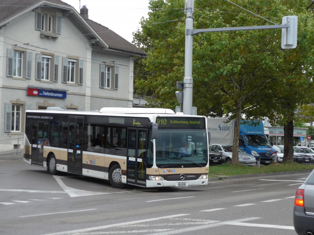 (164'964) - AZZK Zollikon - Nr. 52/ZH 738'052 - Mercedes am 17. September 2015 beim Bahnhof Zrich-Tiefenbrunnen