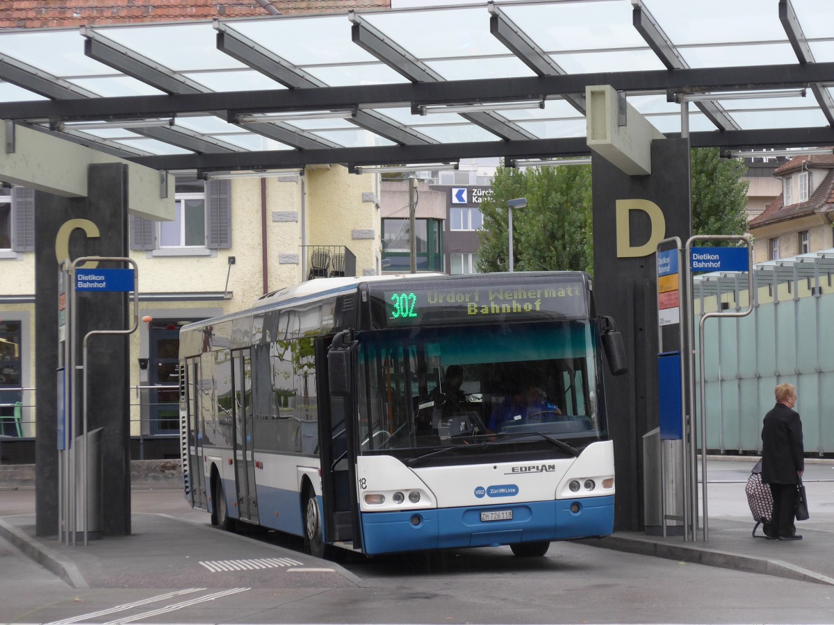 (164'993) - Limmat Bus, Dietikon - Nr. 18/ZH 726'118 - Neoplan am 17. September 2015 beim Bahnhof Dietikon