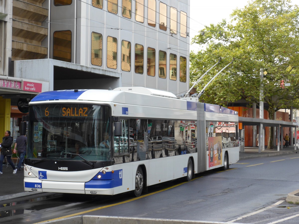 (165'109) - TL Lausanne - Nr. 836 - Hess/Hess Gelenktrolleybus am 18. September 2015 in Lausanne, Chauderon