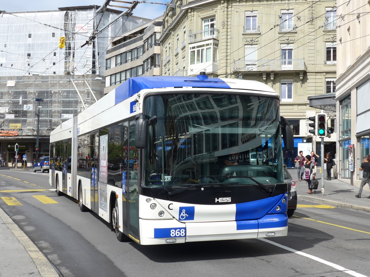 (165'132) - TL Lausanne - Nr. 868 - Hess/Hess Gelenktrolleybus am 18. September 2015 in Lausanne, Bel-Air