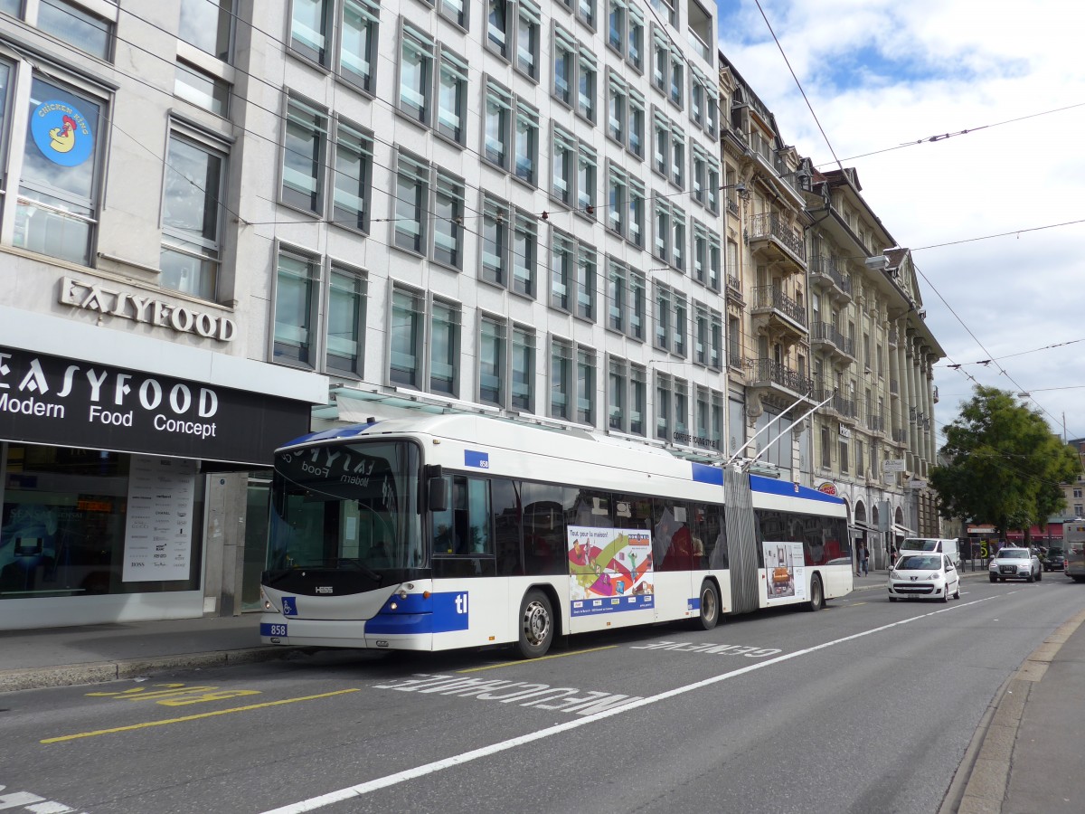 (165'144) - TL Lausanne - Nr. 858 - Hess/Hess Gelenktrolleybus am 18. September 2015 in Lausanne, Bel-Air