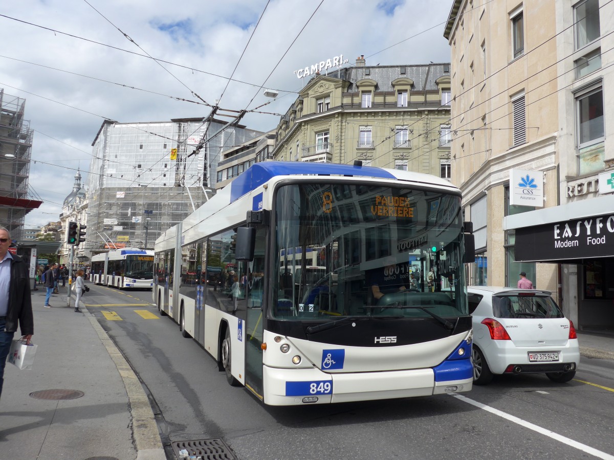 (165'147) - TL Lausanne - Nr. 849 - Hess/Hess Gelenktrolleybus am 18. September 2015 in Lausanne, Bel-Air