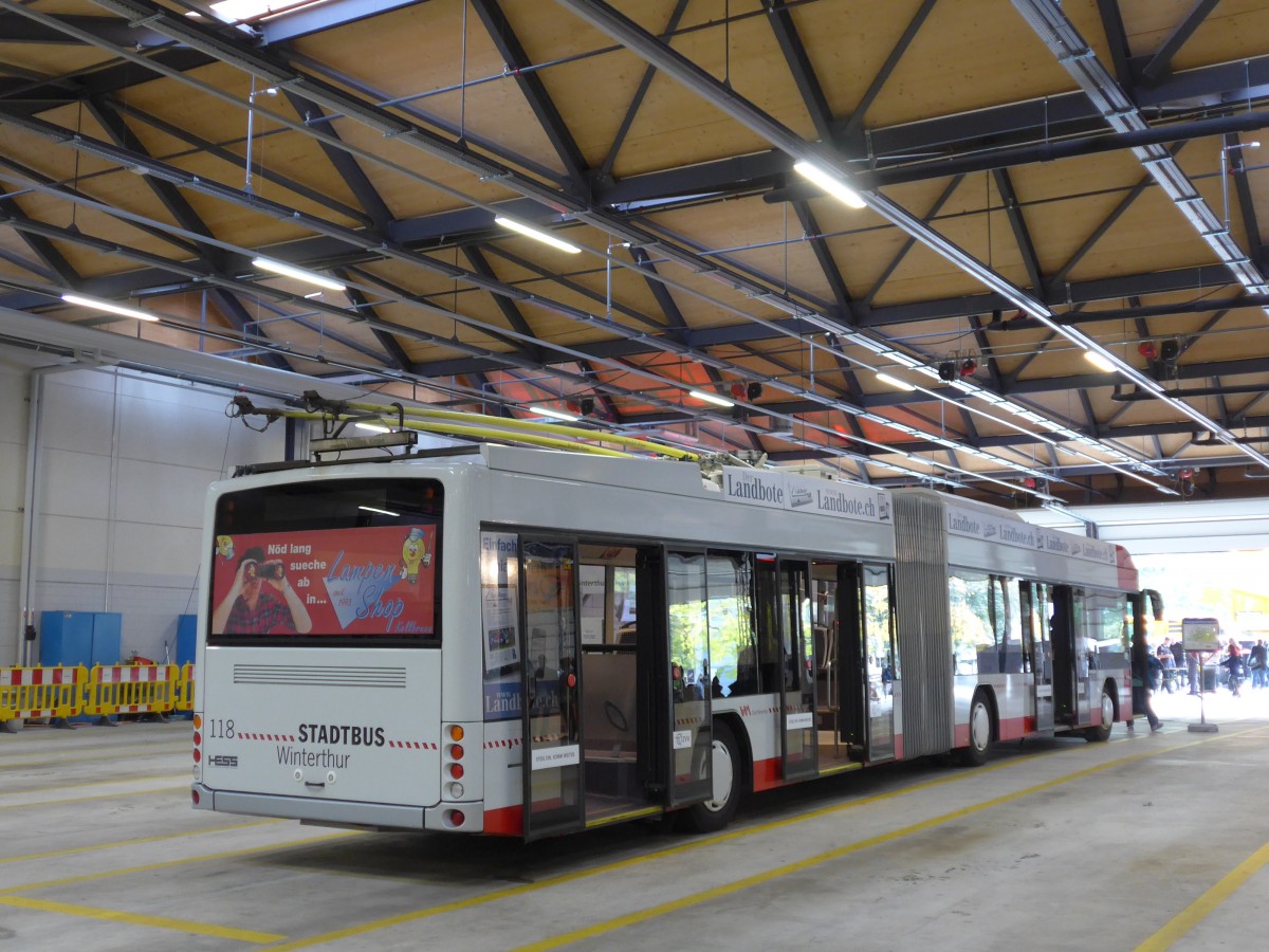 (165'881) - SW Winterthur - Nr. 118 - Hess/Hess Gelenktrolleybus am 26. September 2015 in Winterthur, Depot Grzefeld