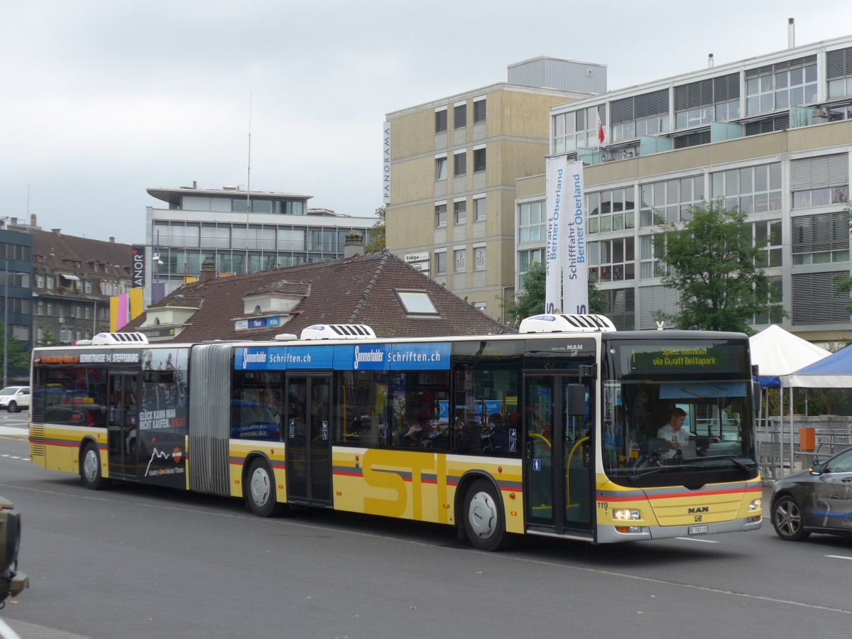 (166'241) - STI Thun - Nr. 119/BE 700'119 - MAN am 13. Oktober 2015 beim Bahnhof Thun