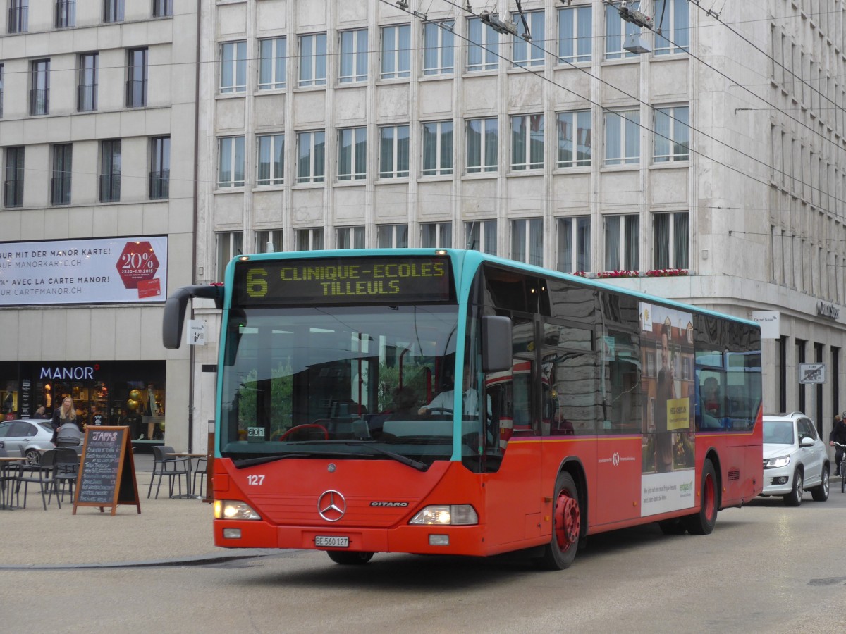 (166'339) - VB Biel - Nr. 127/BE 560'127 - Mercedes am 24. Oktober 2015 in Biel, Zentralplatz