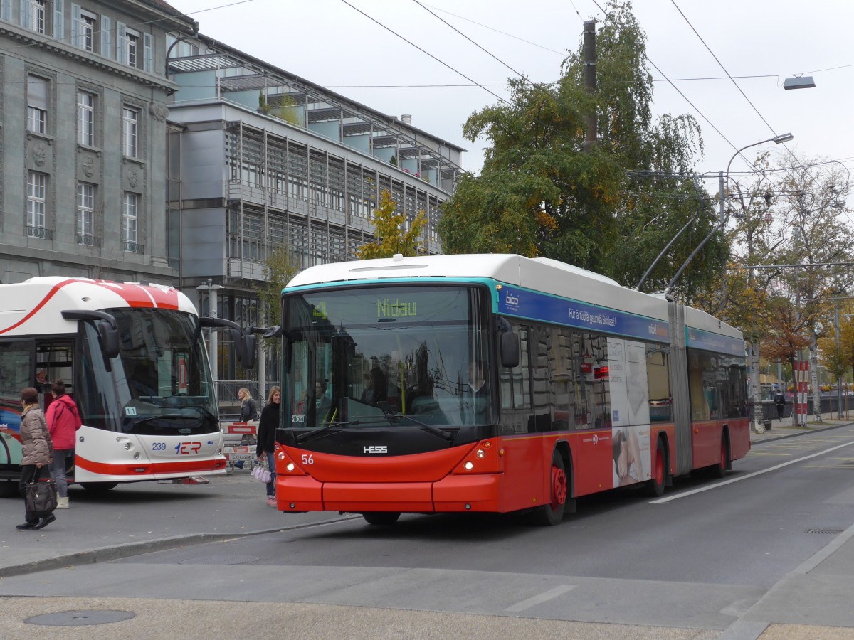 (166'349) - VB Biel - Nr. 56 - Hess/Hess Gelenktrolleybus am 24. Oktober 2015 in Biel, Zentralplatz