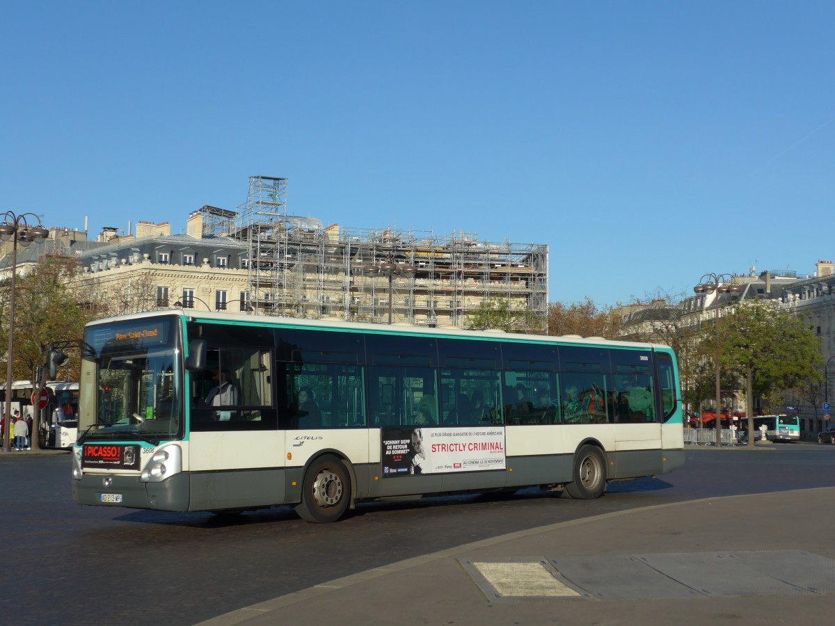 (166'699) - RATP Paris - Nr. 3608/AD 213 WP - Irisbus am 15. November 2015 in Paris, Arc de Triomphe