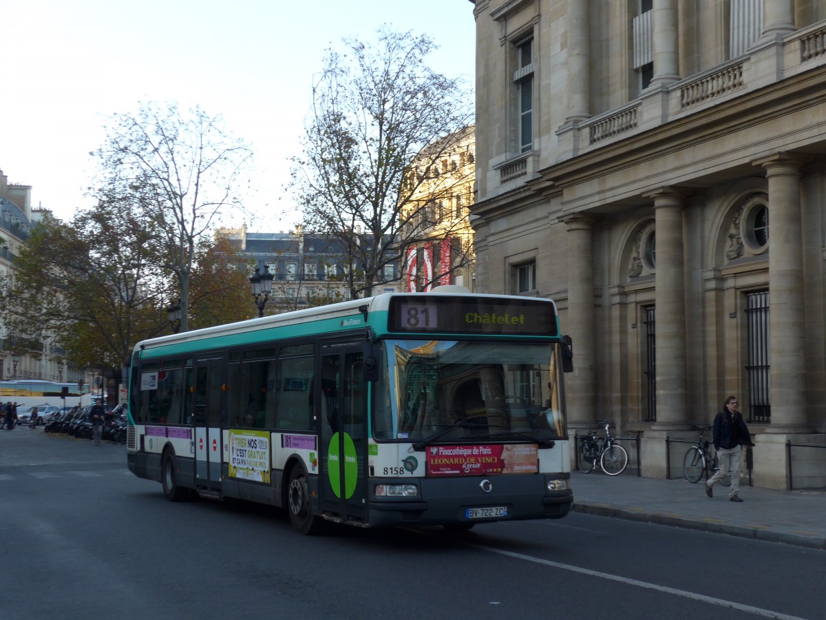 (166'725) - RATP Paris - Nr. 8158/BV 722 ZC - Irisbus am 15. November 2015 in Paris, Louvre
