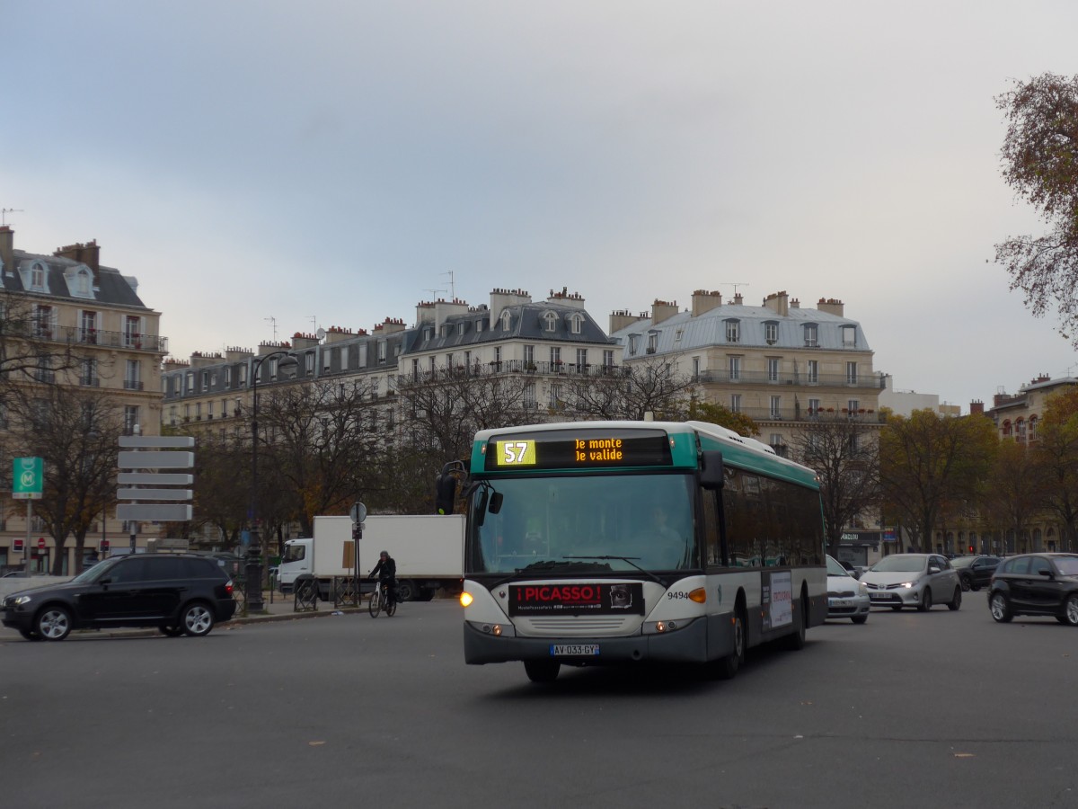(166'763) - RATP Paris - Nr. 9494/AV 033 GY - Scania am 16. November 2015 in Paris, Nation