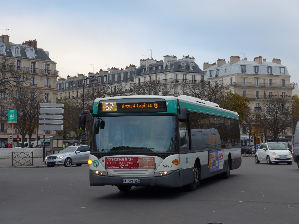 (166'766) - RATP Paris - Nr. 9493/AV 949 GX - Scania am 16. November 2015 in Paris, Nation
