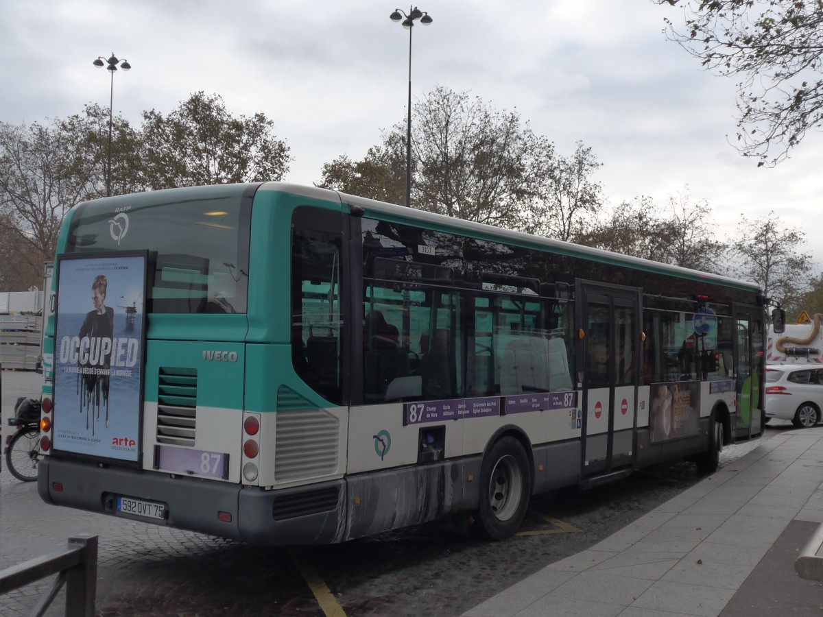 (166'791) - RATP Paris - Nr. 3107/592 QVT 75 - Irisbus am 16. November 2015 in Paris, Bastille