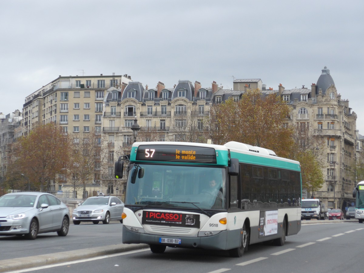(166'846) - RATP Paris - Nr. 9518/BA 030 BZ - Scania am 16. November 2015 in Paris, Gare d'Austerlitz