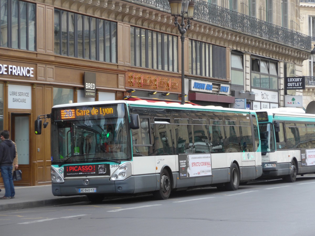 (166'887) - RATP Paris - Nr. 3638/AE 940 YZ - Irisbus am 16. November 2015 in Paris, Opra
