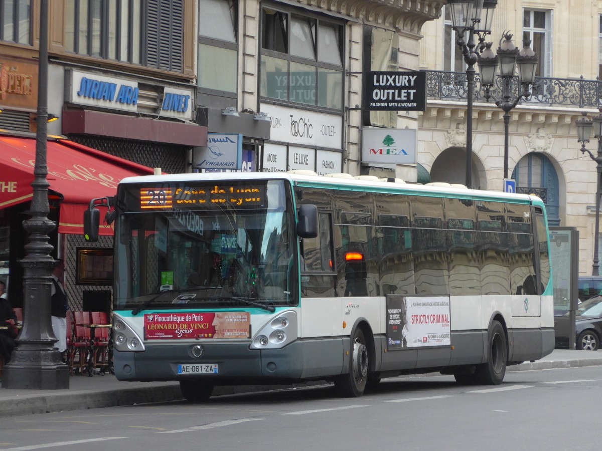 (166'907) - RATP Paris - Nr. 3647/AE 061 ZA - Irisbus am 16. November 2015 in Paris, Opra