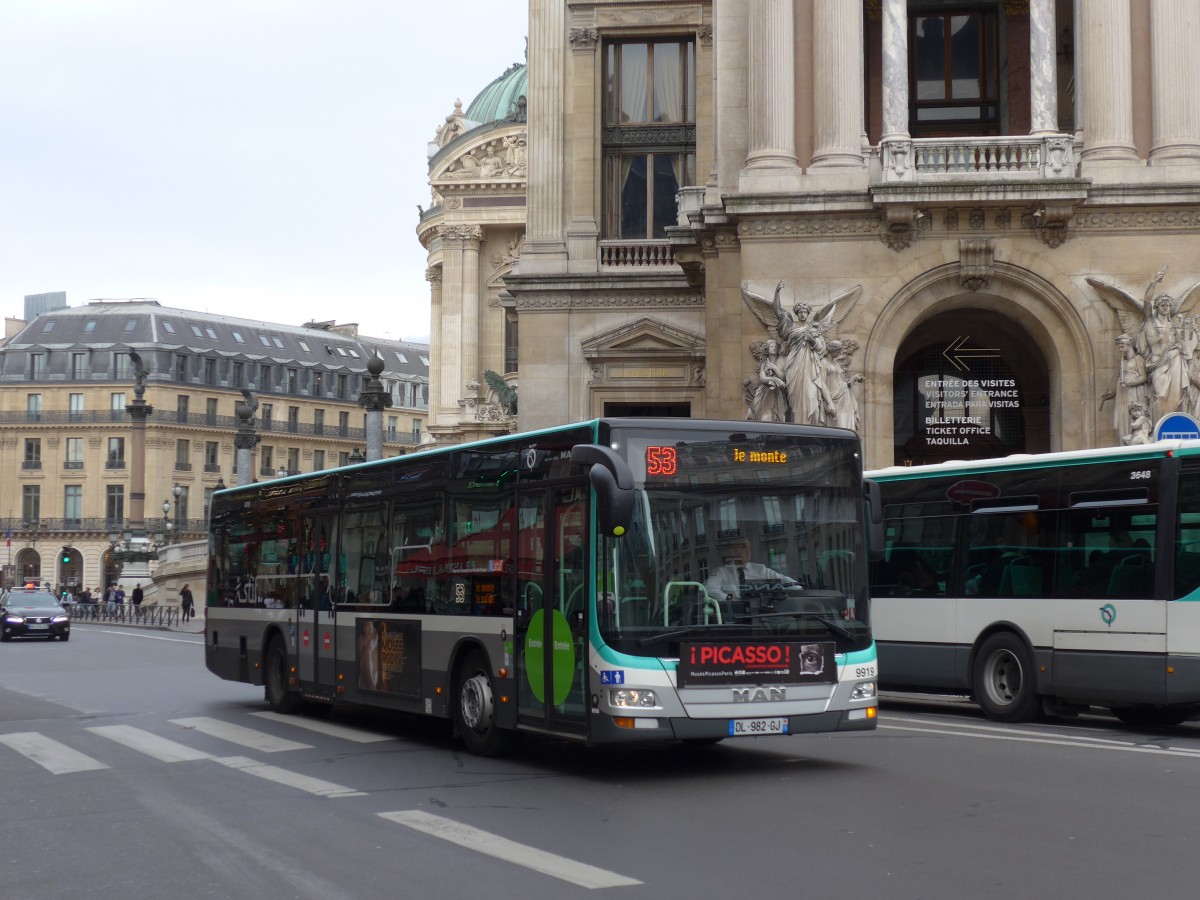(166'929) - RATP Paris - Nr. 9919/DL 982 GJ - MAN am 16. November 2015 in Paris, Opra