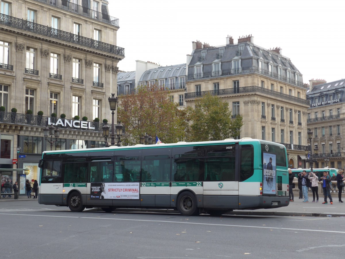 (166'937) - RATP Paris - Nr. 3026/693 QVY 75 - Irisbus am 16. November 2015 in Paris, Opra