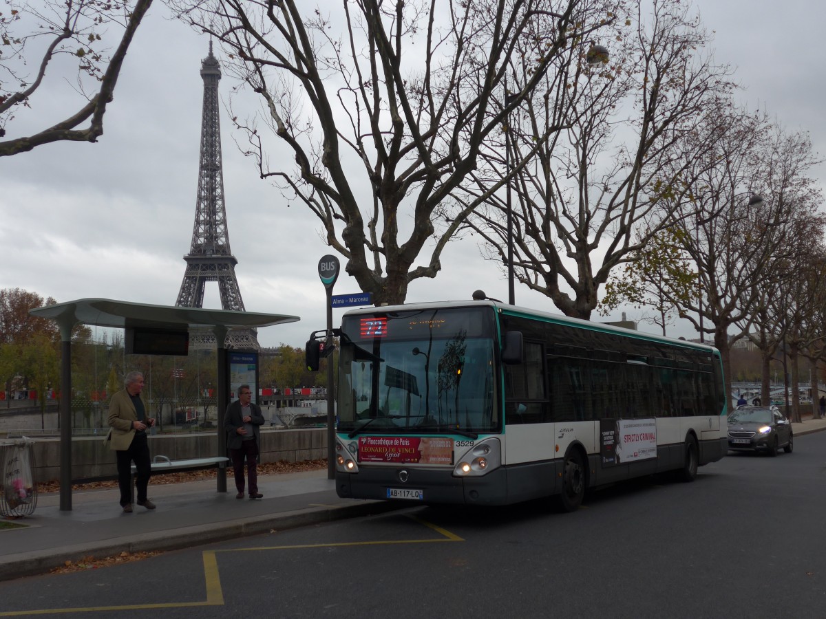(166'977) - RATP Paris - Nr. 3529/AB 117 LQ - Irisbus am 16. November 2015 in Paris, Alma-Marceau