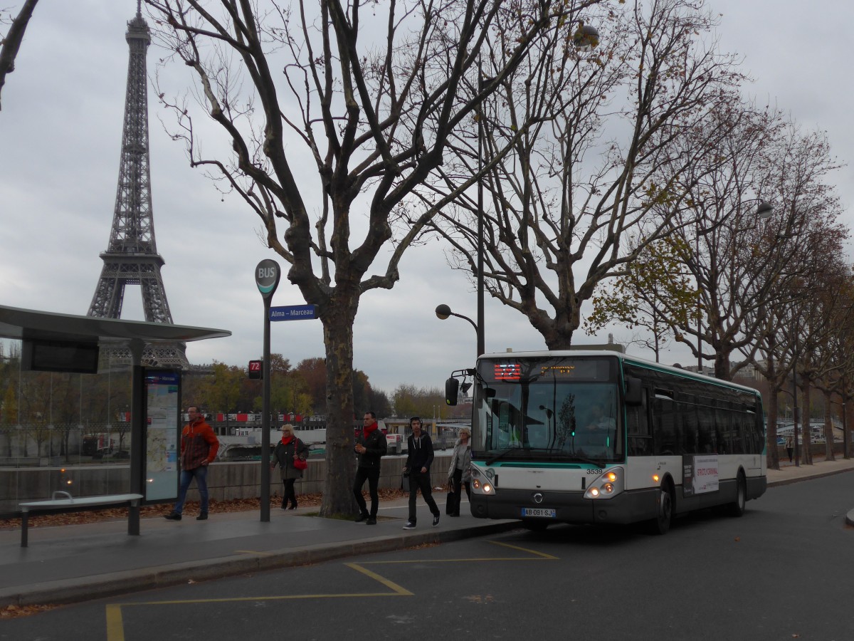 (166'991) - RATP Paris - Nr. 3539/AB 091 SJ - Irisbus am 16. November 2015 in Paris, Alma-Marceau