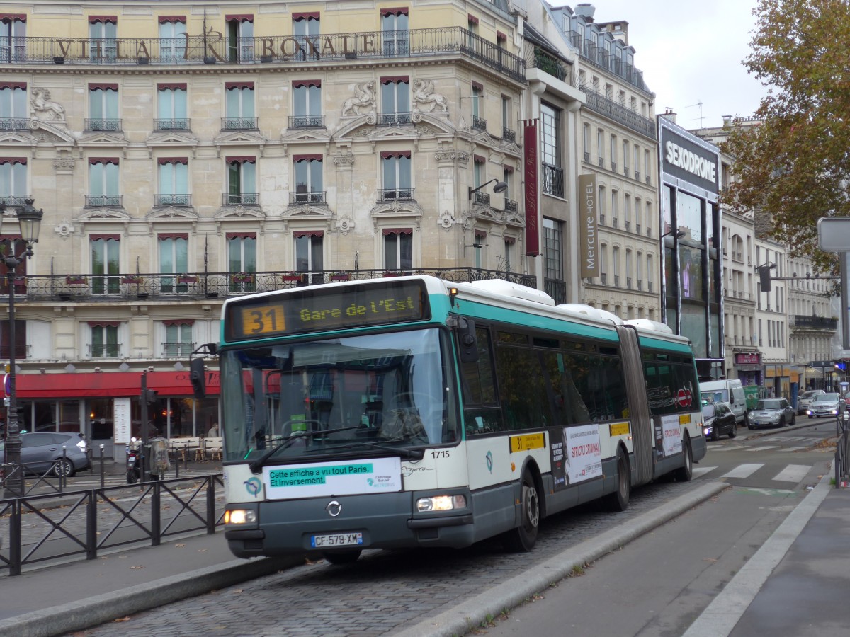 (167'114) - RATP Paris - Nr. 1715/CF 579 XM - Irisbus am 17. November 2015 in Paris, Pigalle