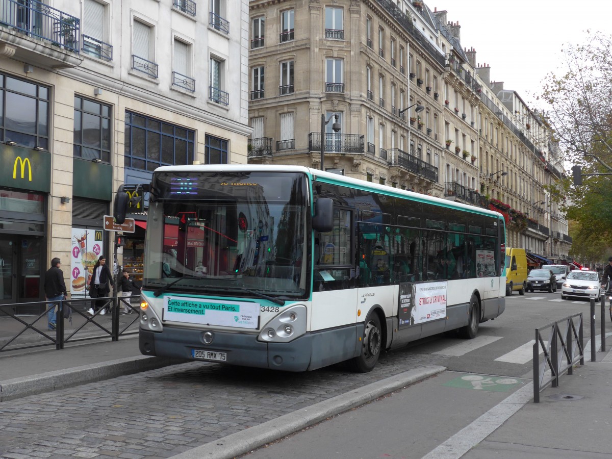 (167'134) - RATP Paris - Nr. 3428/205 RMX 75 - Irisbus am 17. November 2015 in Paris, Pigalle