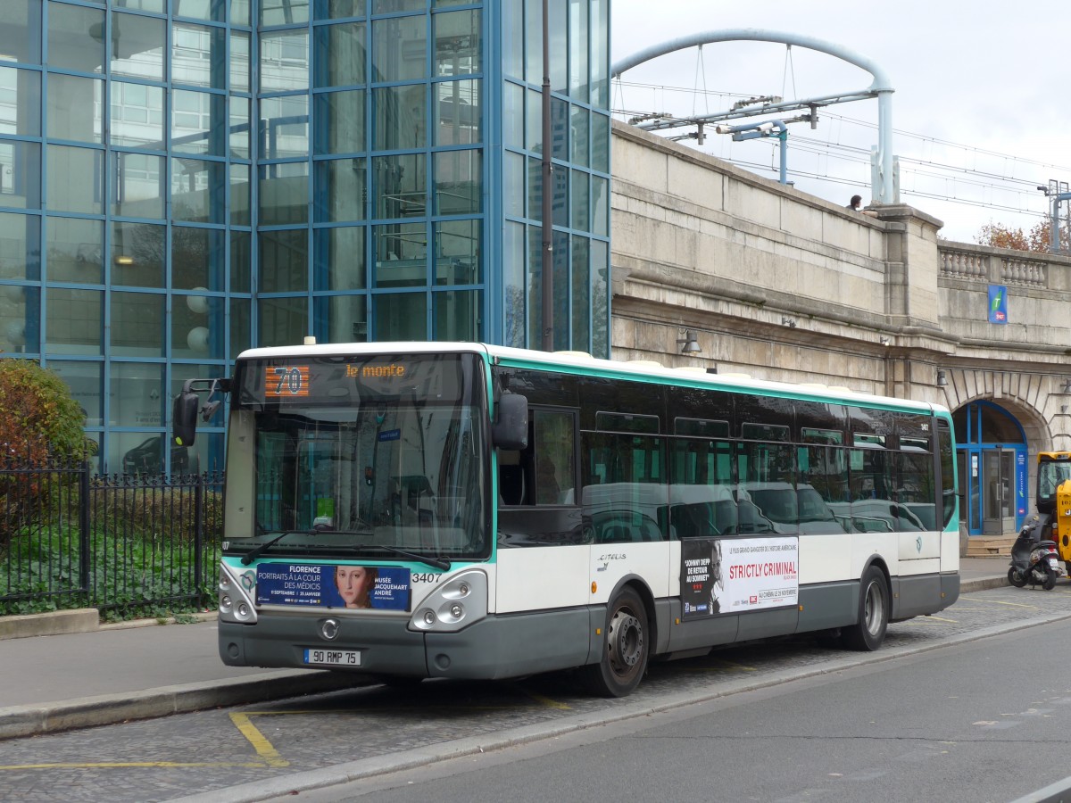 (167'200) - RATP Paris - Nr. 3407/90 RMP 75 - Irisbus am 17. November 2015 in Paris, Radio France