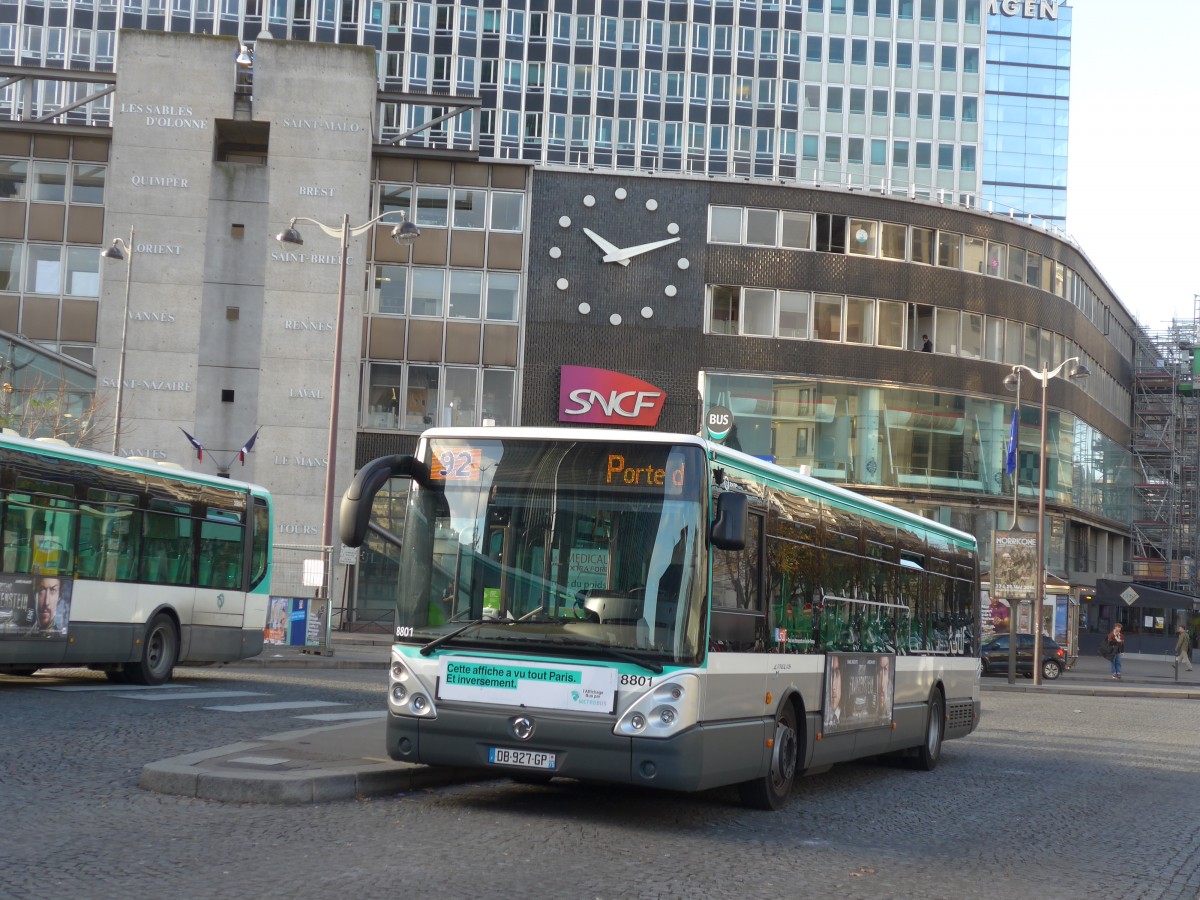 (167'334) - RATP Paris - Nr. 8801/DB 927 GP - Irisbus am 18. November 2015 in Paris, Gare Montparnasse