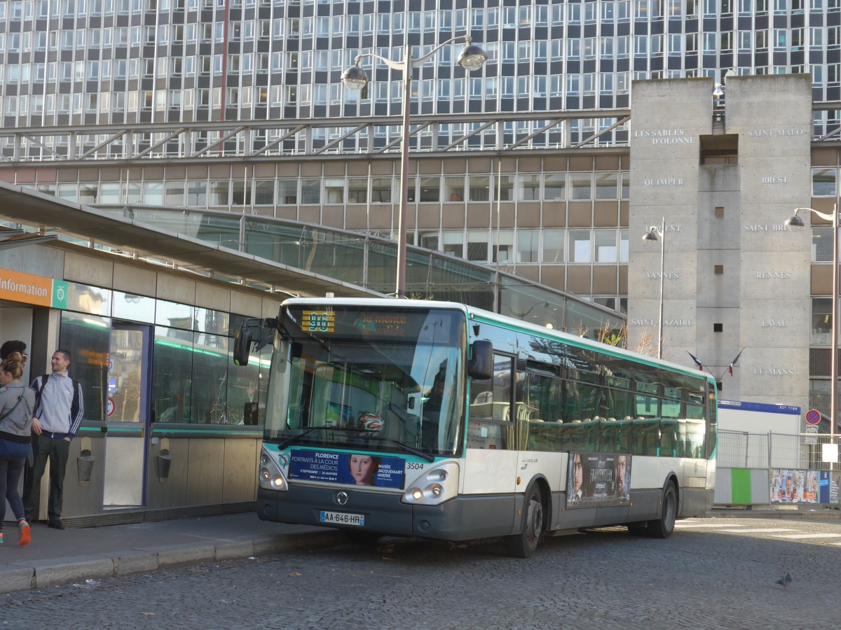 (167'344) - RATP Paris - Nr. 3504/AA 646 HR - Irisbus am 18. November 2015 in Paris, Gare Montparnasse