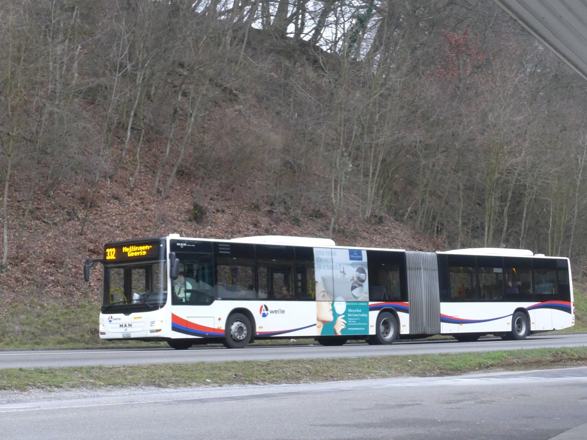(168'142) - Twerenbold, Baden - Nr. 12/AG 14'602 - MAN (ex Geissmann, Mellingen Nr. 12) am 30. Dezember 2015 beim Bahnhof Mellingen-Heitersberg