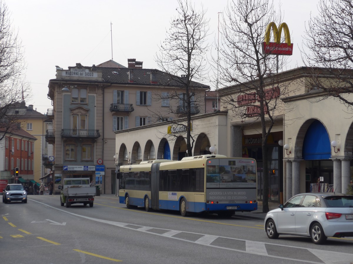 (168'614) - FART Locarno - Nr. 8/TI 41'508 - Solaris am 6. Februar 2016 beim Bahnhof Locarno